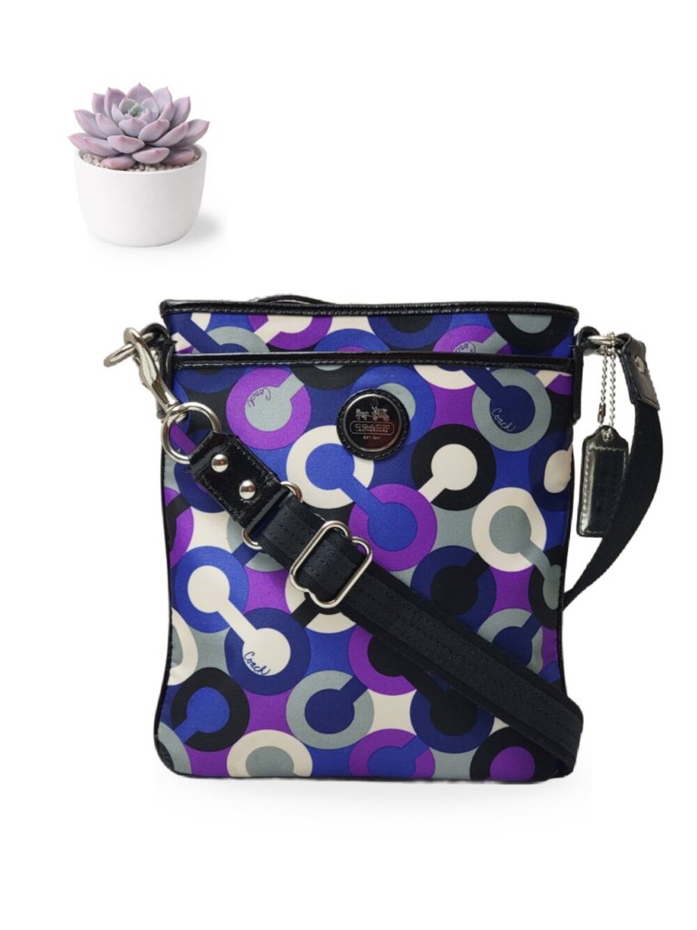Coach Swingpack Crossbody Bag Op Art Scarf Print Blue Purple 43381 Multicolor
